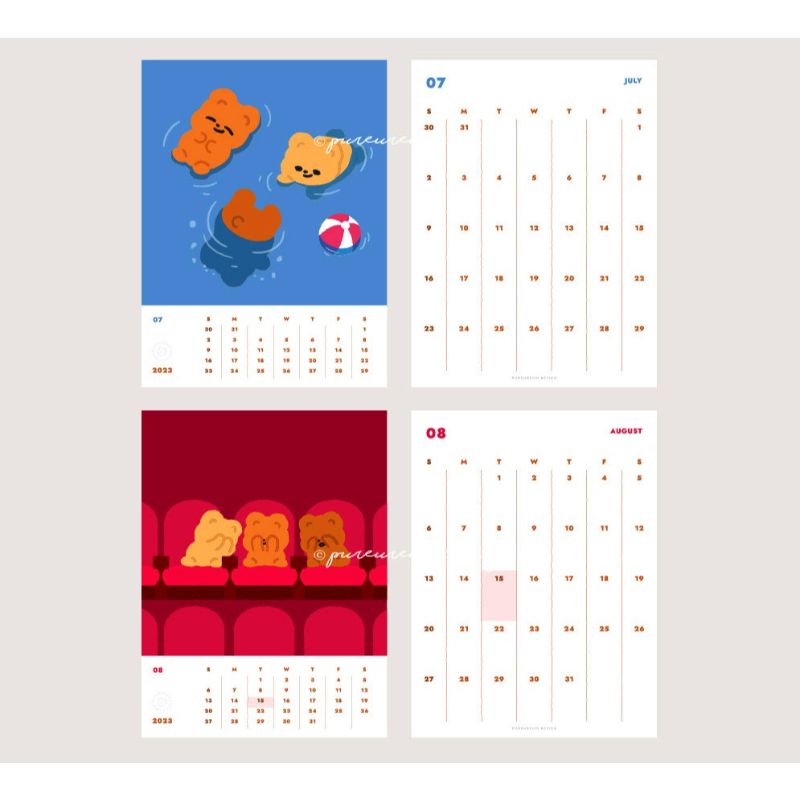 Pureureumdesign x 10x10 - 2023 Cupid Bear Desk Calendar