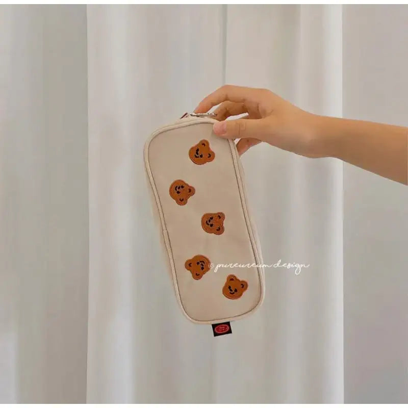 Pureureumdesign x 10x10 - Cupid Bear Embroidery Pencil Pouch - Pureureumdesign - Pencil Case - Harumio