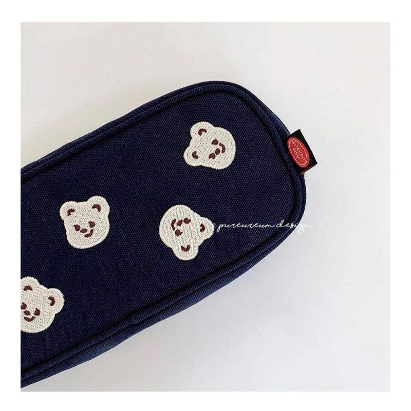 Pureureumdesign x 10x10 - Cupid Bear Embroidery Pencil Pouch - Pureureumdesign - Pencil Case - Harumio