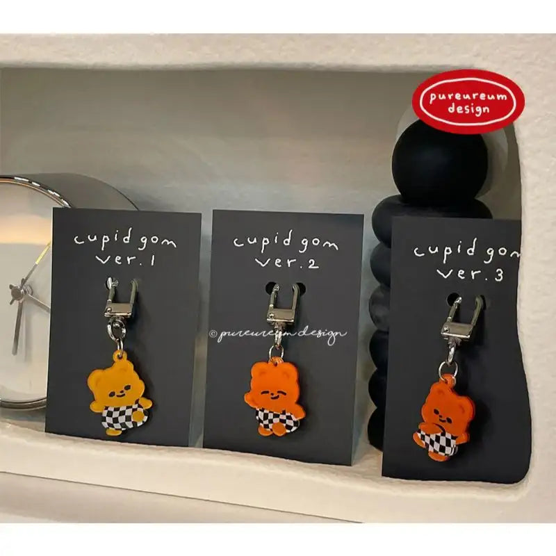 Pureureumdesign - Cupid Bear Checkerboard Pants Keyring - Pureureumdesign - Key ring - Harumio