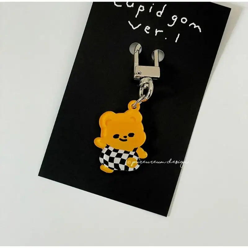 Pureureumdesign - Cupid Bear Checkerboard Pants Keyring - Pureureumdesign - Key ring - Harumio