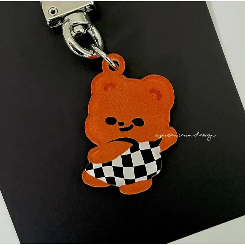 Pureureumdesign - Cupid Bear Checkerboard Pants Keyring - Pureureumdesign - Key ring - Harumio