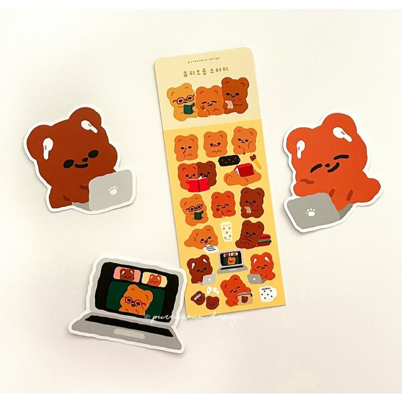 Pureureumdesign - Cupid Bear Study Removable Piece Sticker