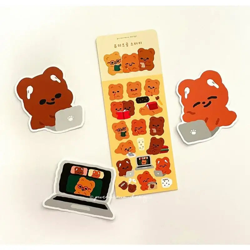 Pureureumdesign - Cupid Bear Study Removable Piece Sticker - Pureureumdesign - Sticker - Harumio