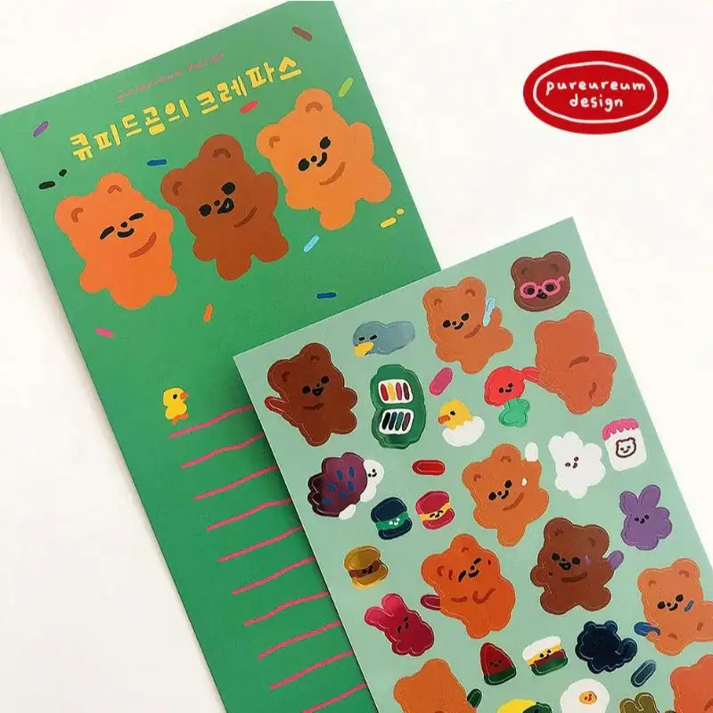 Pureureumdesign - Cupid Bear's crayon glossy sticker - Pureureumdesign - Sticker - Harumio