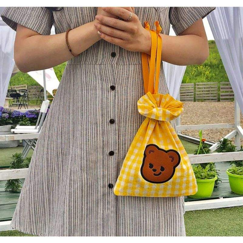 Pureureumdesign - Cupid Bear embroidered string pouch - Pureureumdesign - Pouch Bag - Harumio