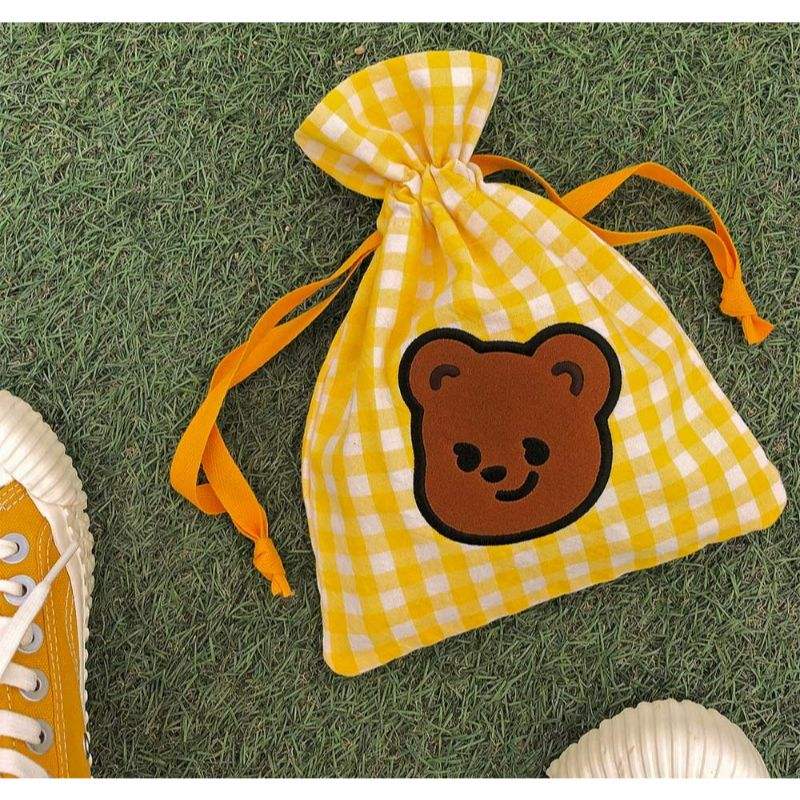 Pureureumdesign - Cupid Bear embroidered string pouch - Pureureumdesign - Pouch Bag - Harumio