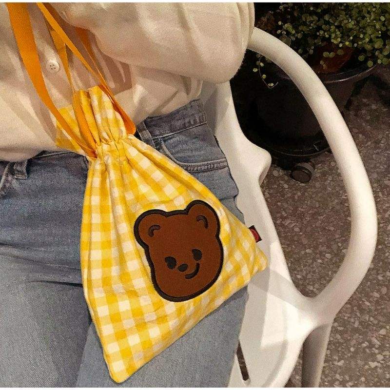 Pureureumdesign - Cupid Bear embroidered string pouch - Pureureumdesign - Pouch Bag - Harumio