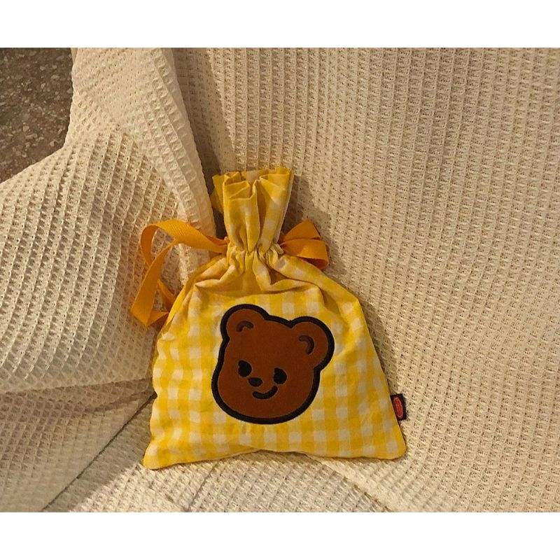 Pureureumdesign - Cupid Bear embroidered string pouch - Pureureumdesign - Pouch Bag - Harumio