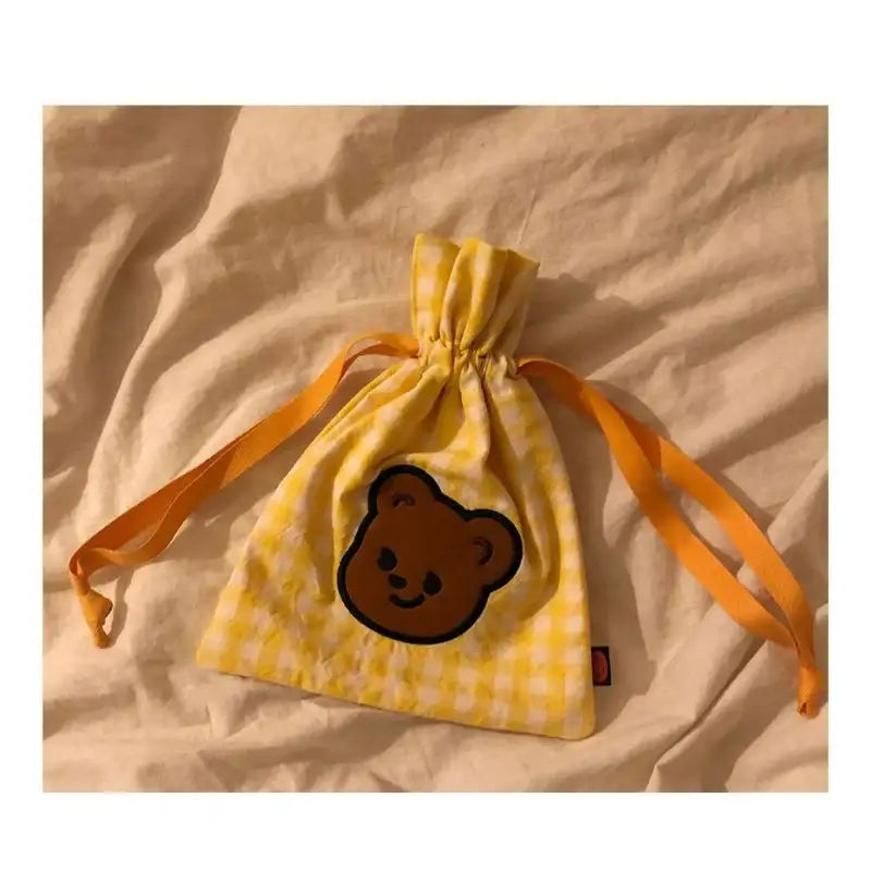 Pureureumdesign - Cupid Bear embroidered string pouch - Pureureumdesign - Pouch Bag - Harumio