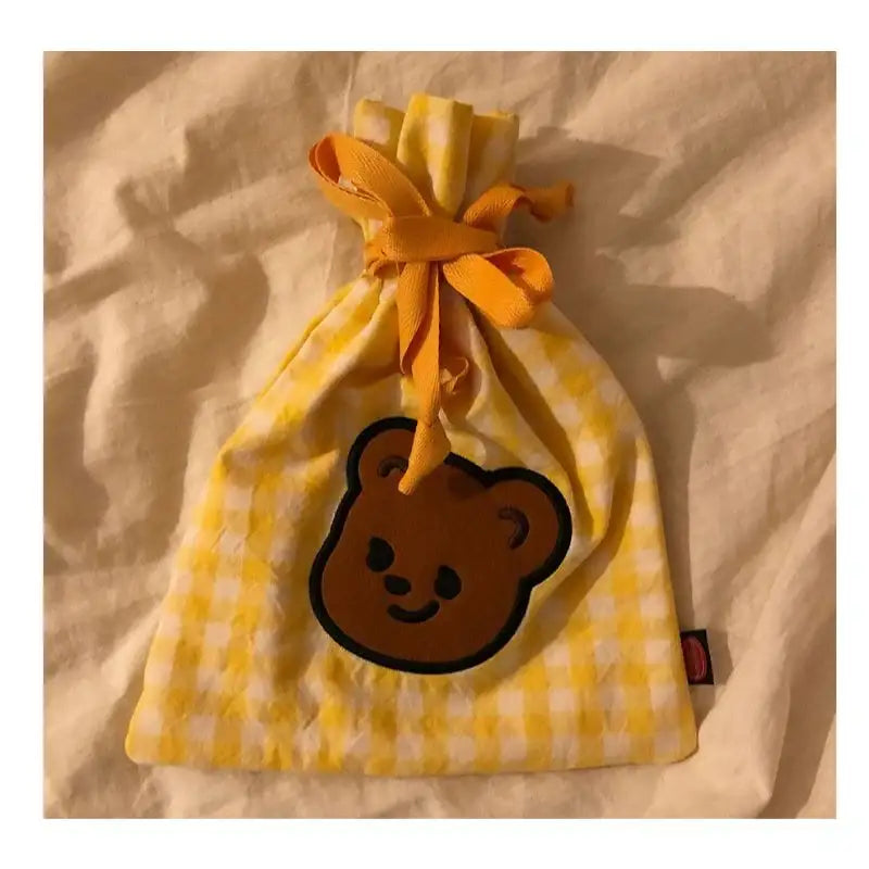 Pureureumdesign - Cupid Bear embroidered string pouch - Pureureumdesign - Pouch Bag - Harumio