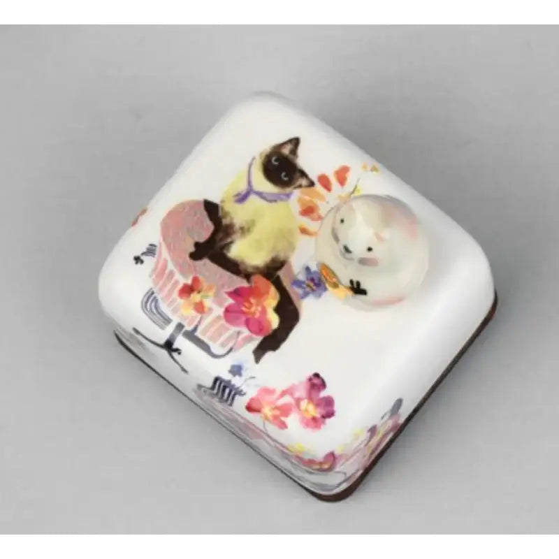 HK Studio - Moony Ceramic Flower Cat Musical Paperweight - HK Studio - Music Box - Harumio