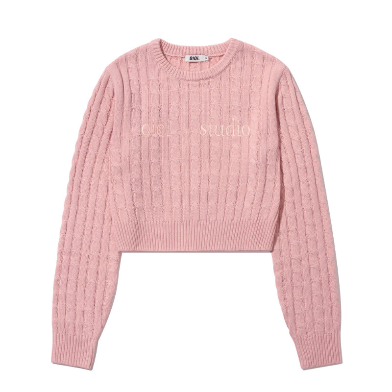 O!Oi x NewJeans - Layered Logo Crop Cable Knit