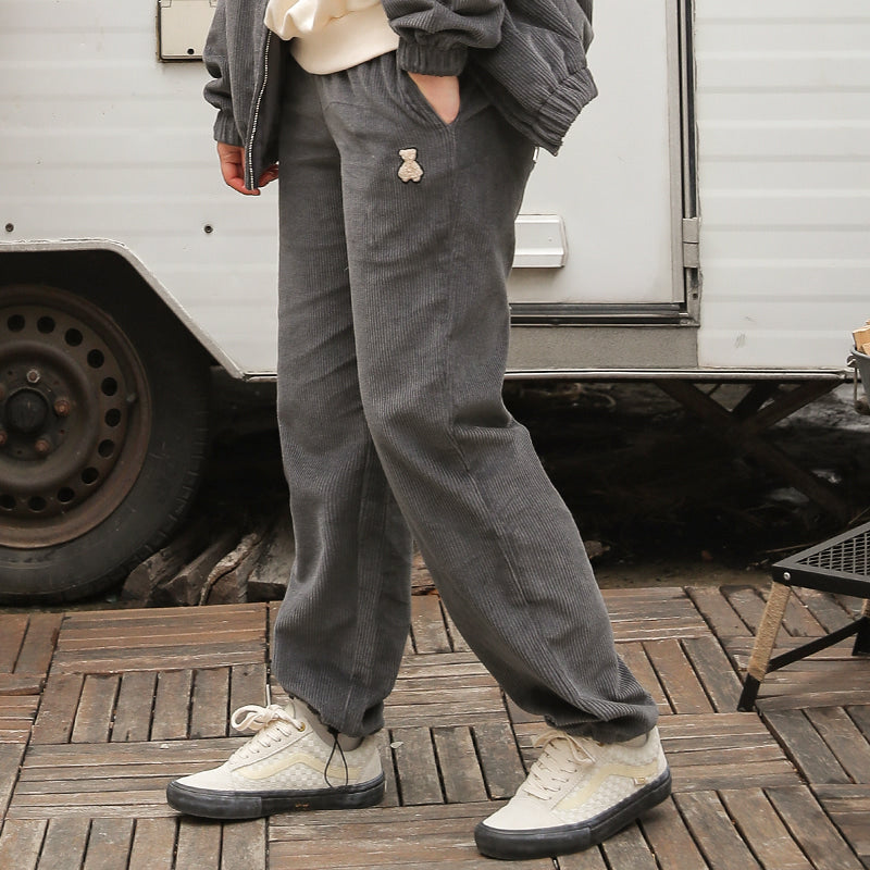 AQO - Bear Logo Corduroy Banding Pants