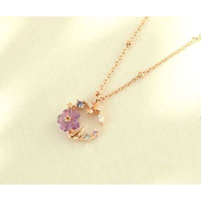 OST x Cardcaptor Sakura - Violet Cherry Blossom Night Song Silver Necklace
