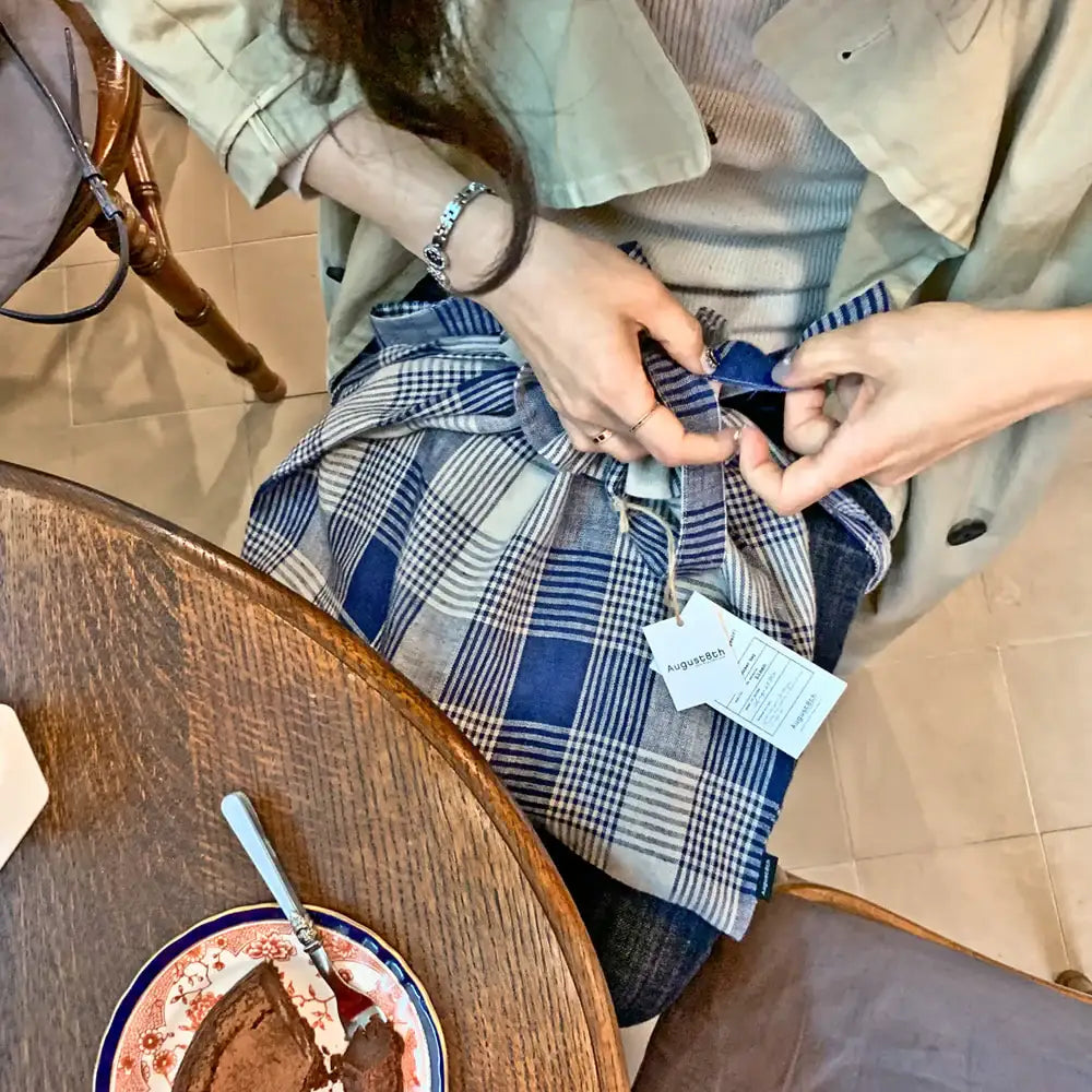 August8th - French Check Linen Bucket Bag - August8th - Accessories - Harumio