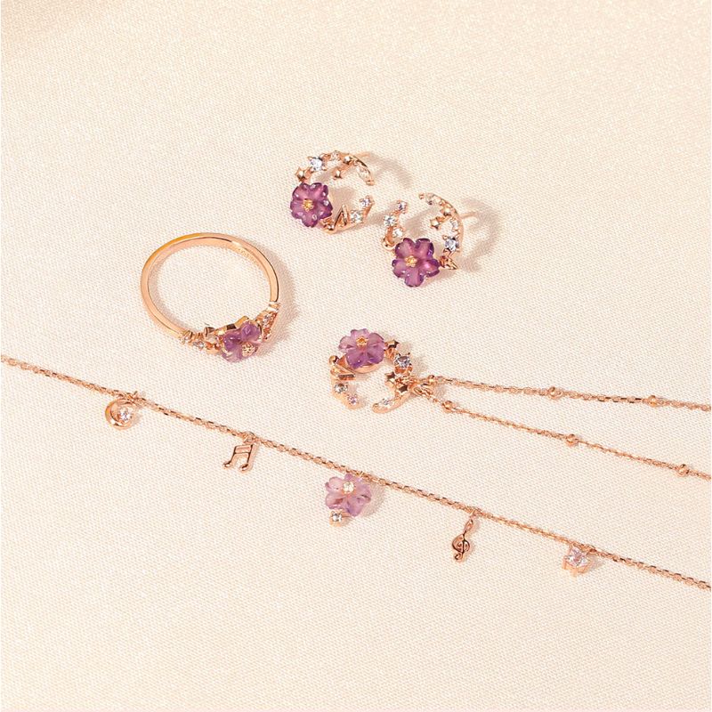 OST x Cardcaptor Sakura - Violet Cherry Blossom Night Song Silver Necklace