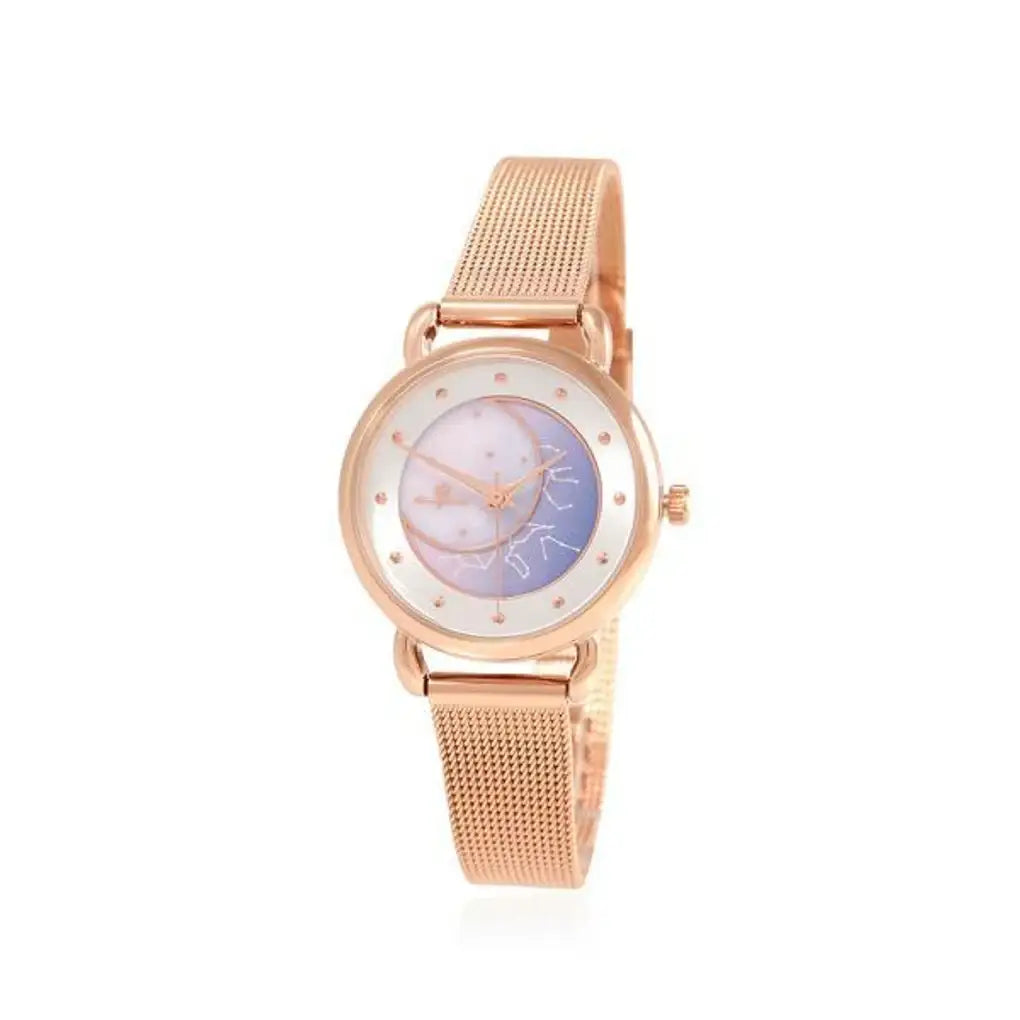 OST - Summer Night Sky Moon Phase Rose Gold Women's Mesh Watch - OST - Watch - Harumio