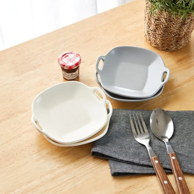 Korean L Mime Square Plate With Handle 4P Set - Modern House - Kitchenware - Harumio