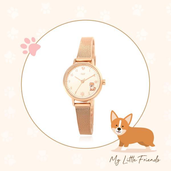 OST - My Little Friends - Pomeranian Rose Gold Mesh Metal Watch