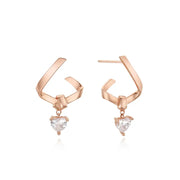 Bloom x Linky Laboratory - Labyrinth Ribbon Dual Heart Rose Gold Earrings - Bloom x Linky Laboratory - Jewelry - Harumio