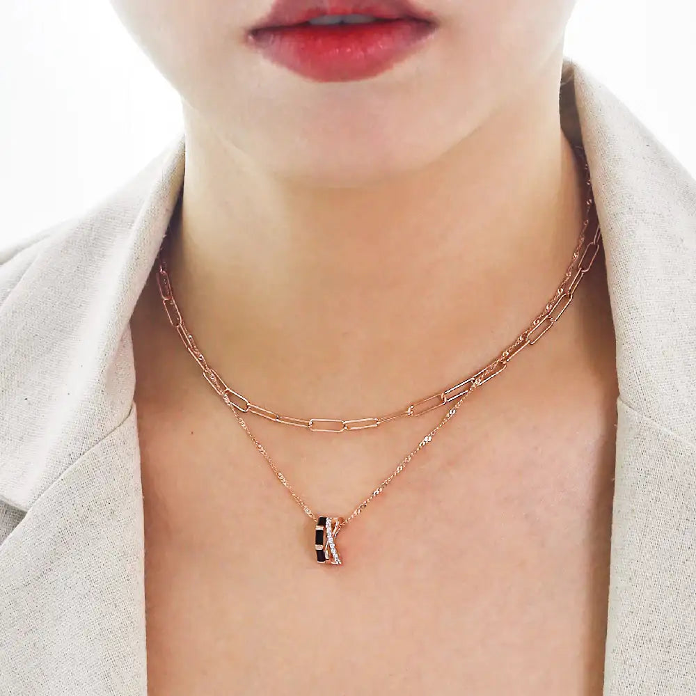 CLUE - Black Cross Rose Gold Necklace - CLUE - Jewelry - Harumio