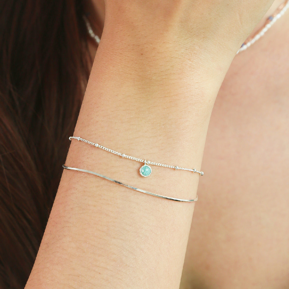 CLUE - Wish Spell Natural Stone Integrated Layered Silver Bracelet