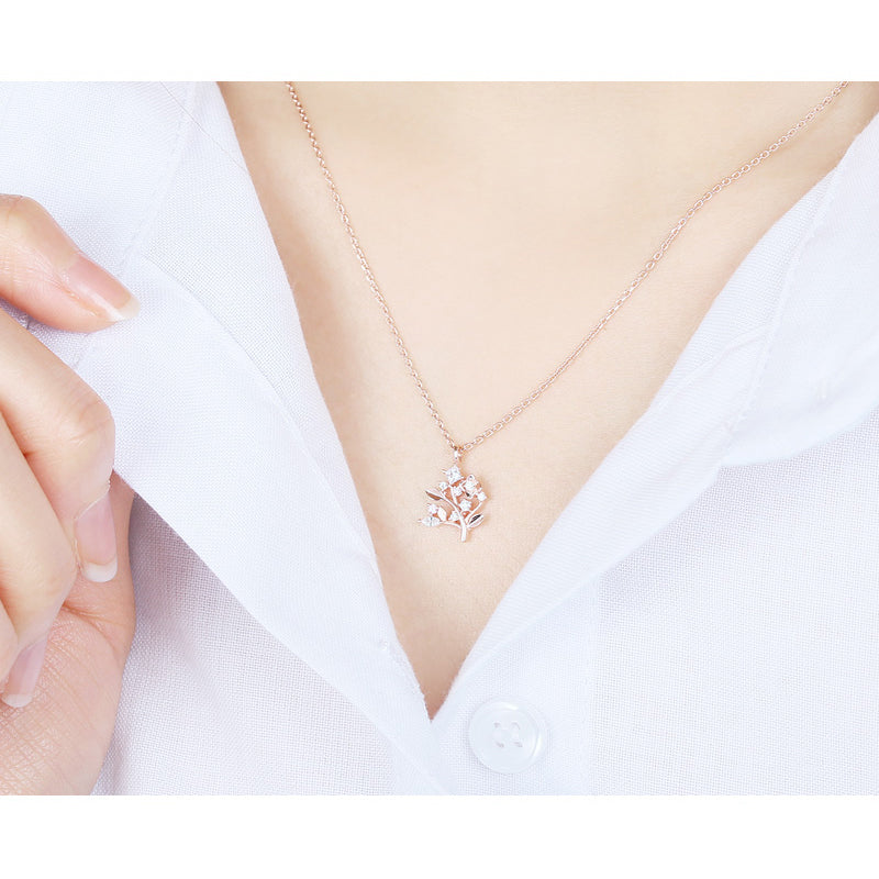 CLUE - Diamond Shiny Chrysanthemum Silver Necklace