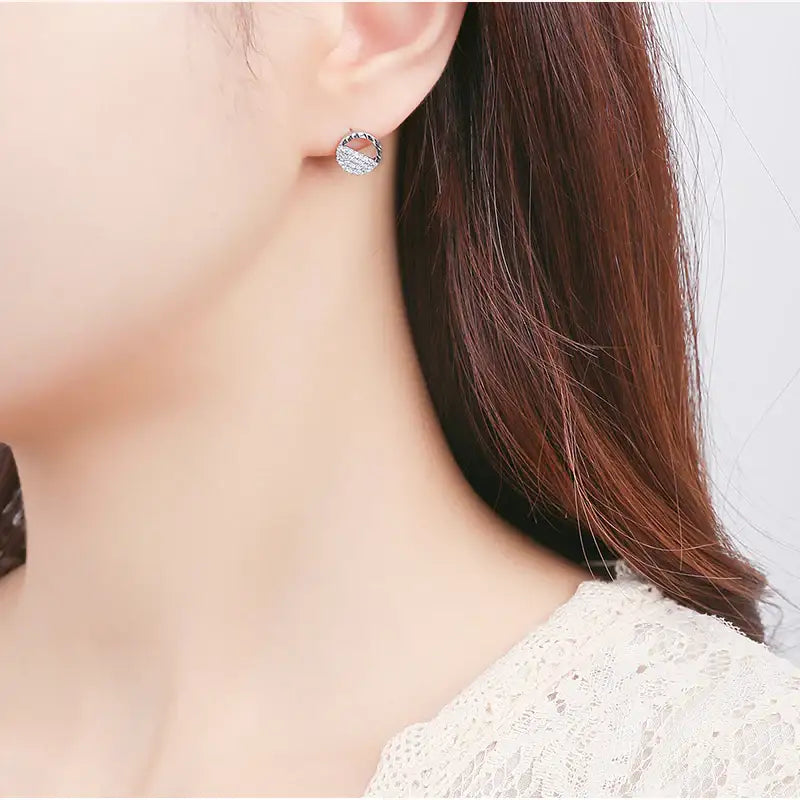 CLUE - Half Cubic Setting Silver Earrings
