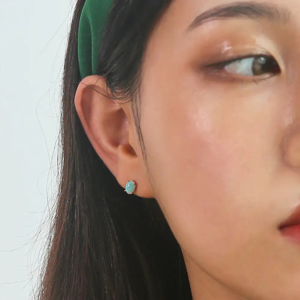CLUE - Wish Spell Amazonite Natural Stone Oval Silver Piercing - CLUE - Jewelry - Harumio