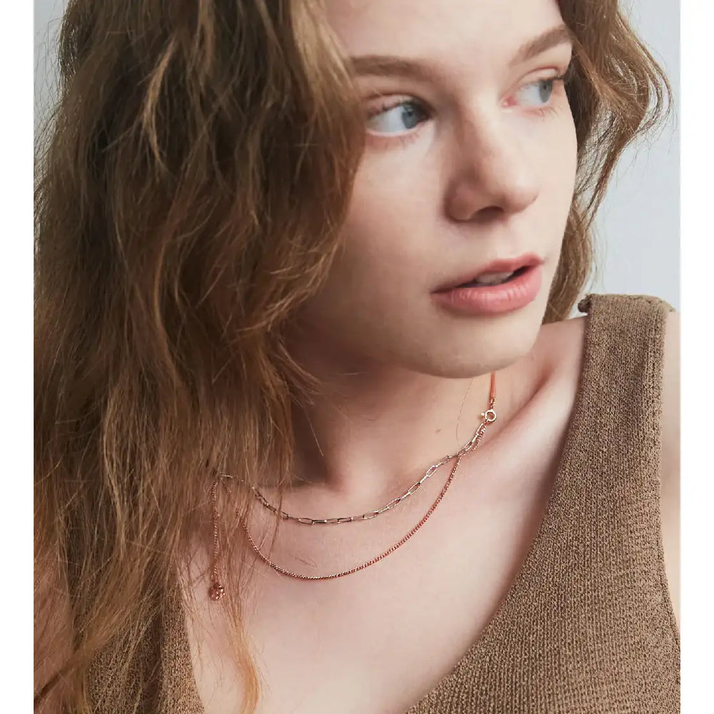 CLUE - C Collection Vintage Pink Mix Chain Silver Necklace - CLUE - Jewelry - Harumio