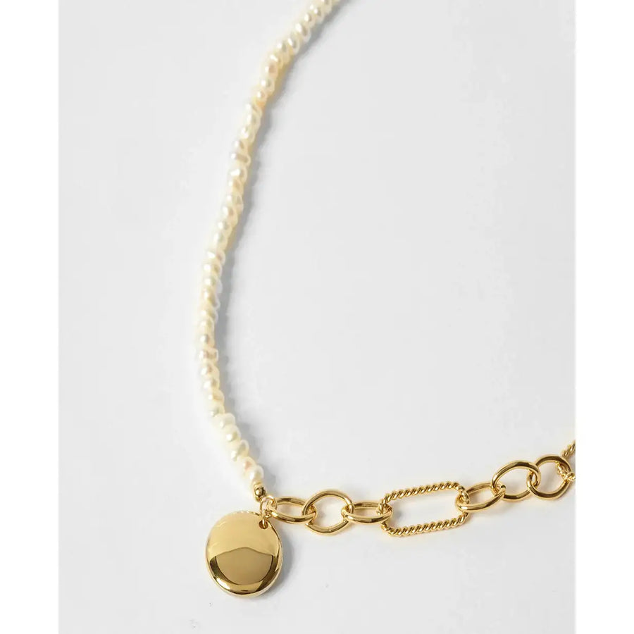OST - POPTS Collection Half Pearl Earth Chain Coin Necklace - OST - Jewelry - Harumio