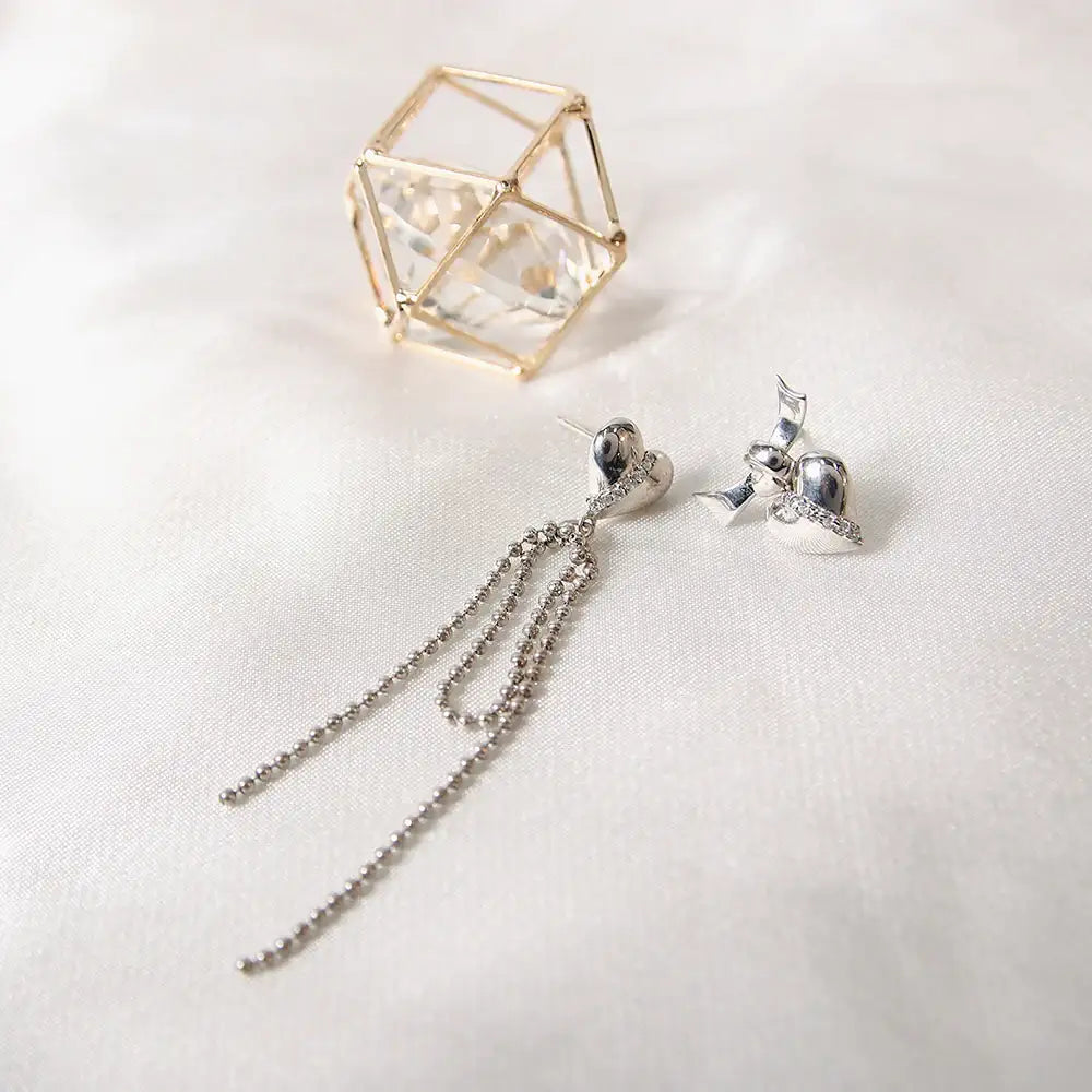 Bloom x Linky Laboratory - Heart Freezing Unbalanced Silver Earrings - Bloom x Linky Laboratory - Jewelry - Harumio