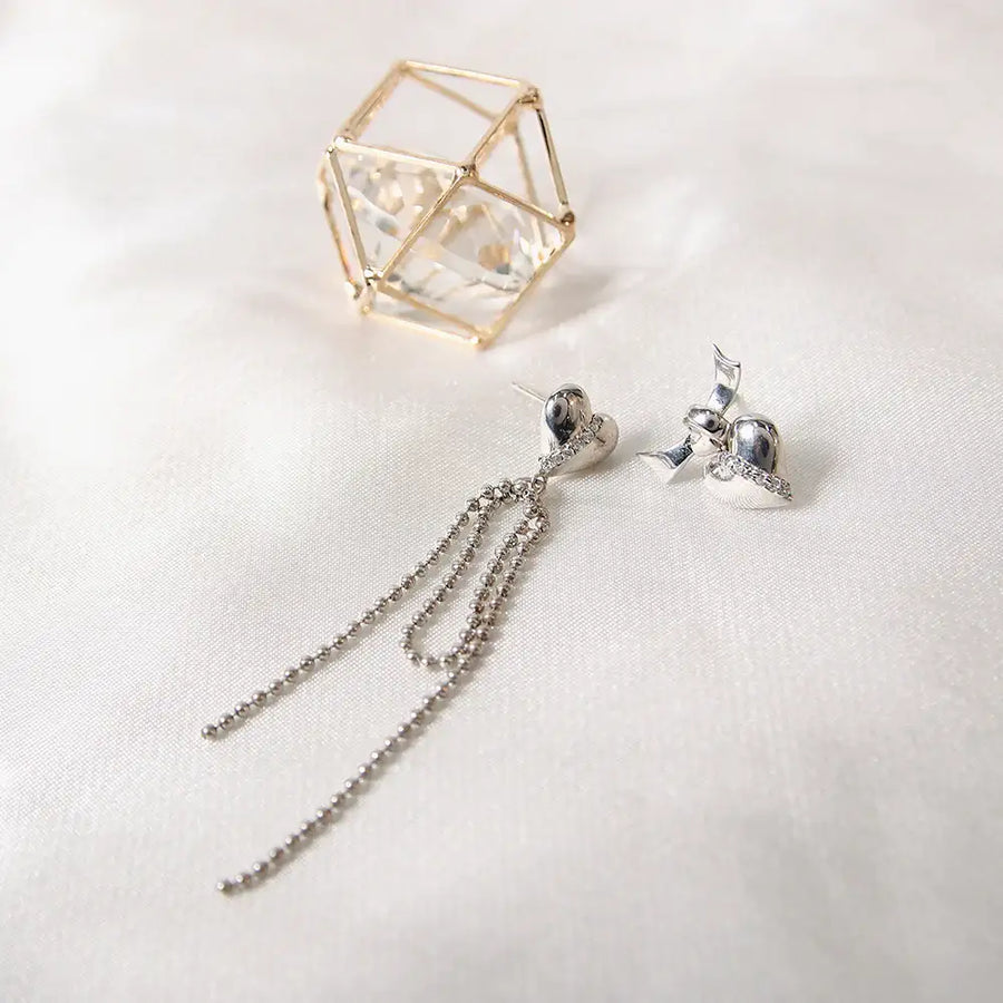 Bloom x Linky Laboratory - Heart Freezing Unbalanced Silver Earrings - Bloom x Linky Laboratory - Jewelry - Harumio