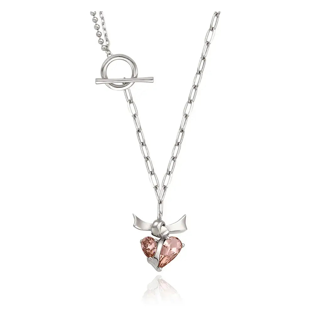 Bloom x Linky Laboratory - Embo Heart Tie Silver Necklace - Bloom x Linky Laboratory - Jewelry - Harumio