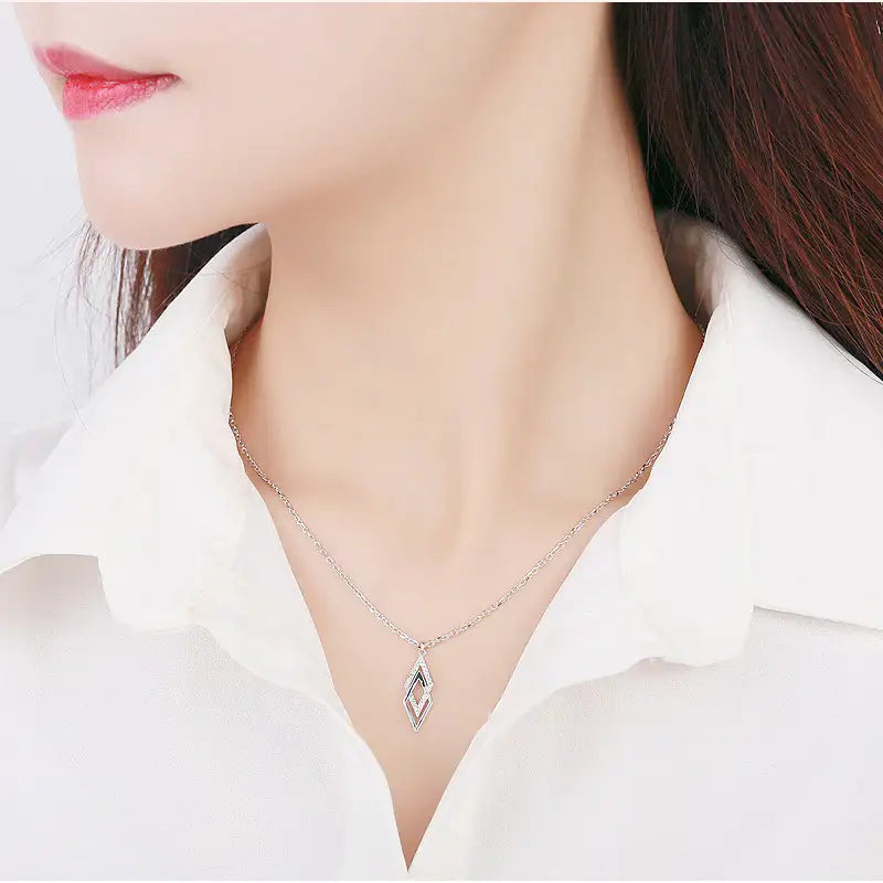 CLUE - Double Diamond Shapes Silver Necklace - CLUE - Jewelry - Harumio