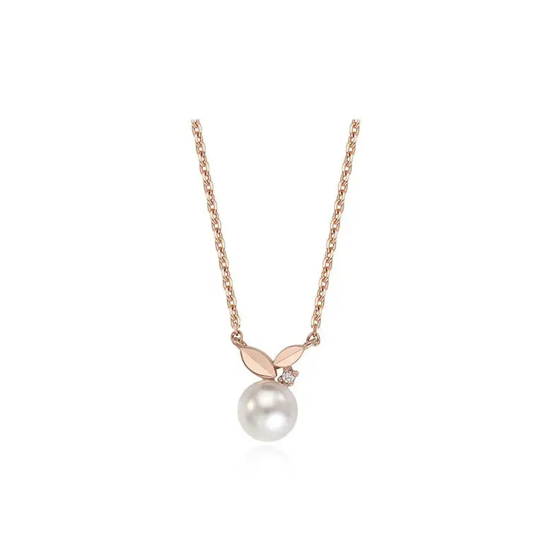 CLUE - Leafy Pearl Rose Gold Necklace - CLUE - Jewelry - Harumio