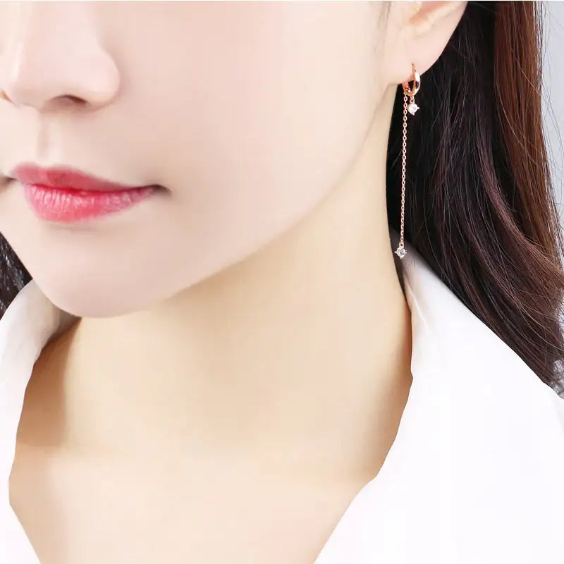 CLUE - Simple Long Drop Silver Earrings - CLUE - Jewelry - Harumio