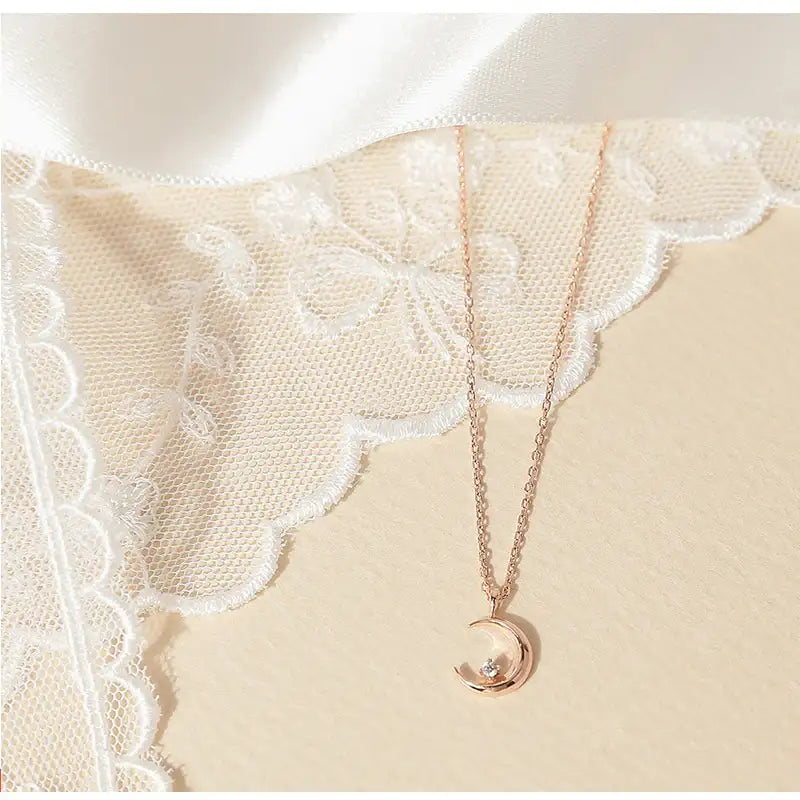 CLUE - Rubber Crescent Cubic Silver Necklace - CLUE - Jewelry - Harumio