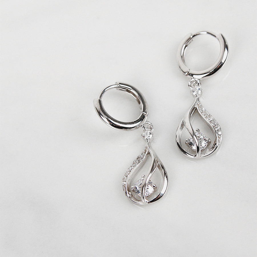 CLUE - Water Drop Cubic Silver One Touch Earrings