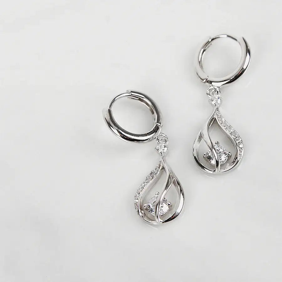 CLUE - Water Drop Cubic Silver One Touch Earrings - CLUE - Jewelry - Harumio