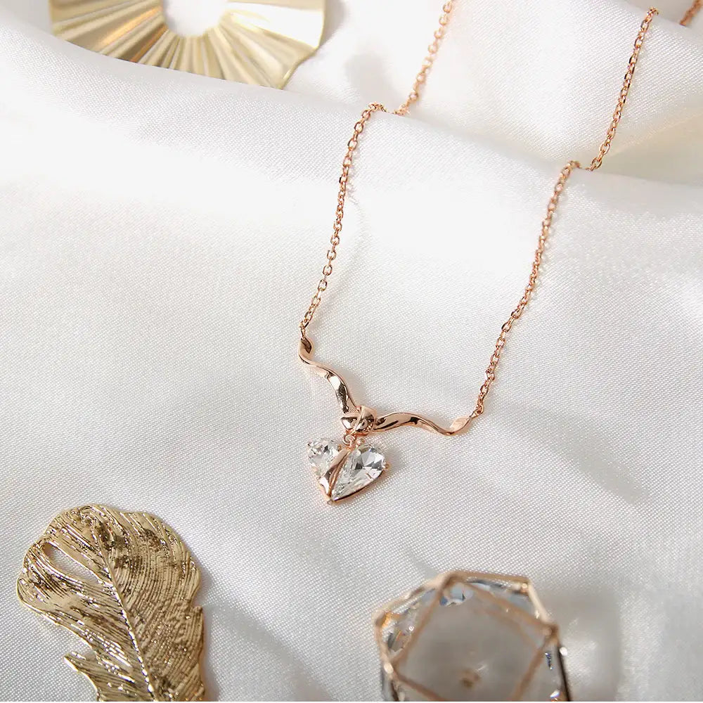 Bloom x Linky Laboratory - Heart Wave Ribbon Rose Gold Necklace - Bloom x Linky Laboratory - Jewelry - Harumio