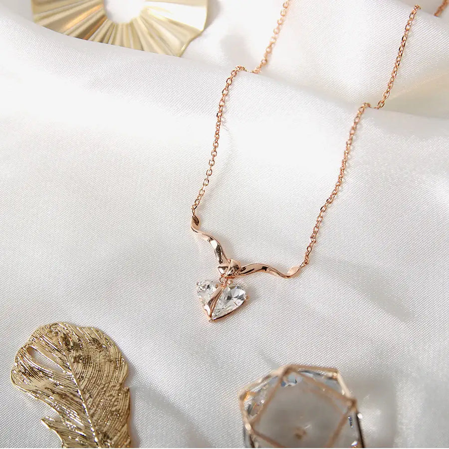 Bloom x Linky Laboratory - Heart Wave Ribbon Rose Gold Necklace - Bloom x Linky Laboratory - Jewelry - Harumio