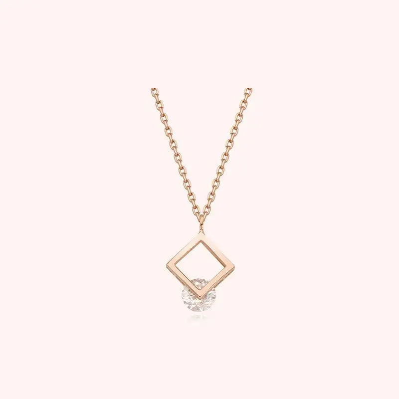 CLUE - Square Cubic Rose Gold Necklace - CLUE - Jewelry - Harumio