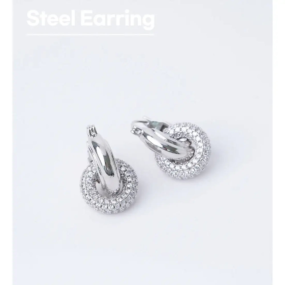 OST - Pavé Setting Double Ring Earring