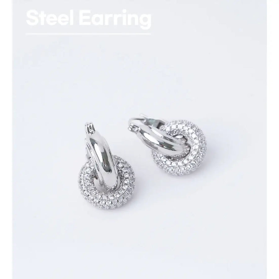 OST - Pavé Setting Double Ring Earring - OST - Jewelry - Harumio