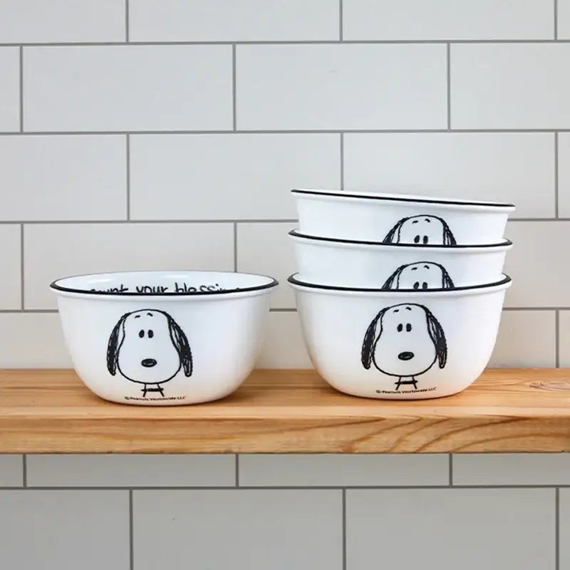 Corelle x Peanuts - Snoopy and Charlie - Rice Bowl 4P Set - Modern House - Tableware - Harumio