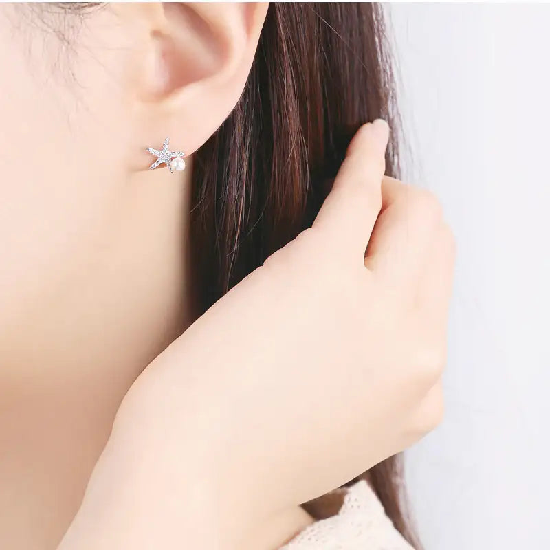 CLUE - Starfish Pearl Silver Earrings - CLUE - Jewelry - Harumio