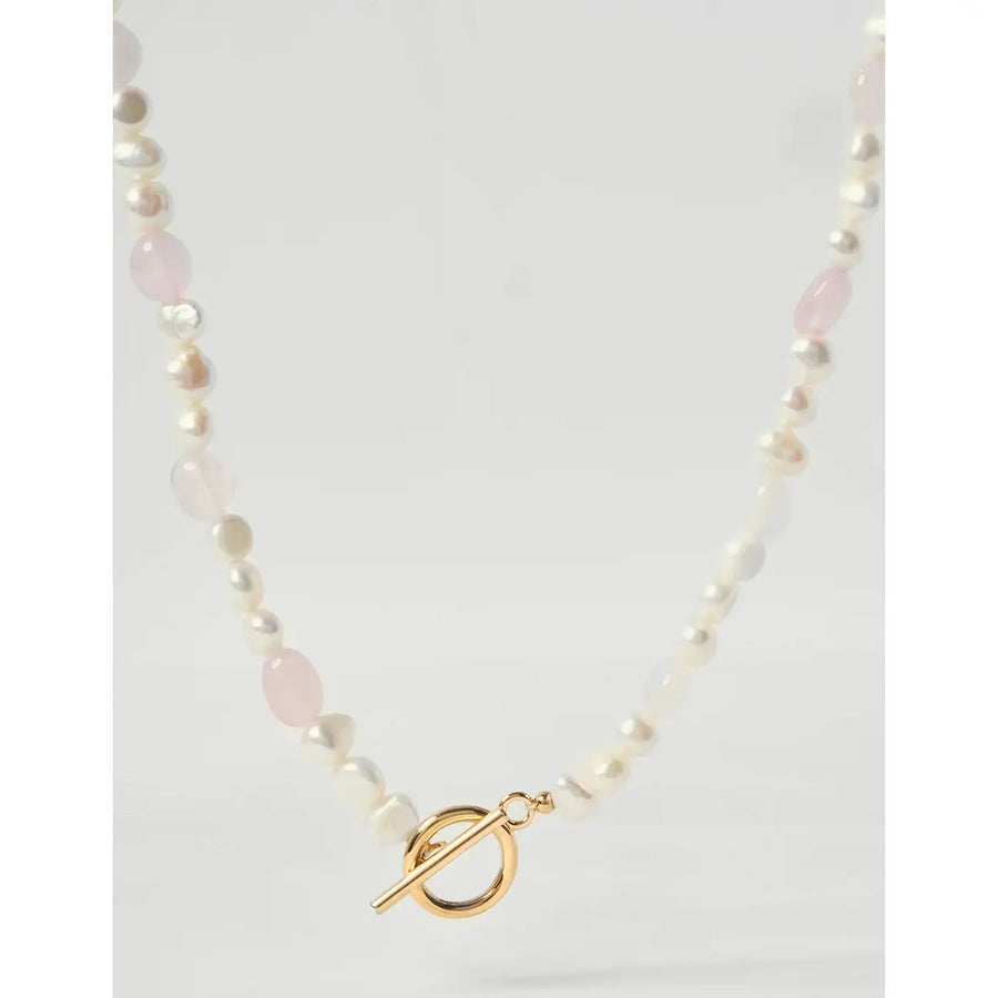 OST - POPTS Collection Rose Quartz Pearl Earth Toggle Bar Necklace - OST - Jewelry - Harumio