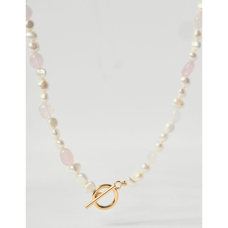 OST - POPTS Collection Rose Quartz Pearl Earth Toggle Bar Necklace